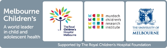 Melbourne children's. A world leader in child and adolescent health. Supported by the Royal Children's Hospital foundation. The Royal Children's Hospital Melbourne. Murdoch children's research institute. The university of Melbourne.