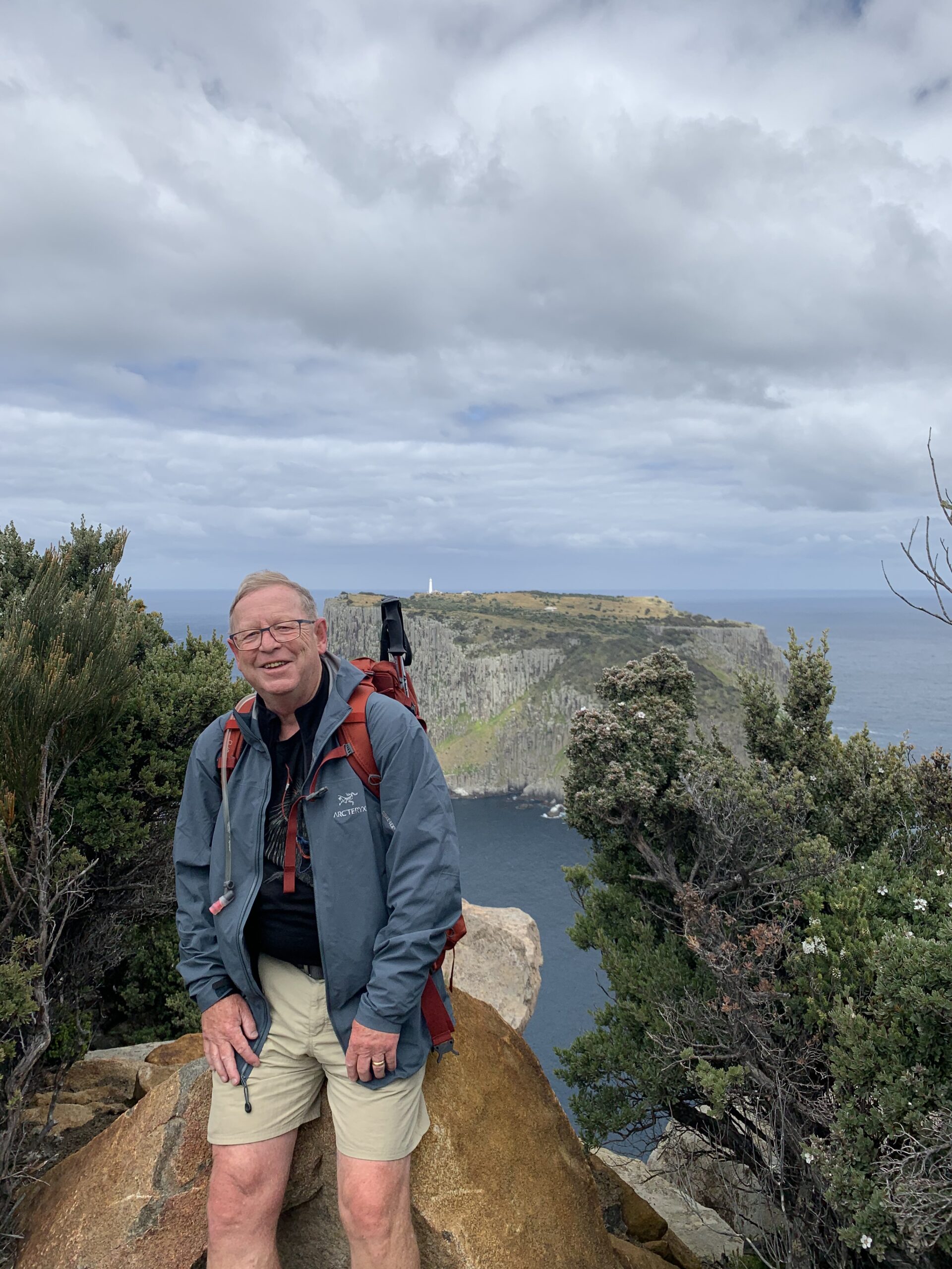 Glenn feeling exhausted but gratified whilst walking the Three Capes Track in south-east Tasmania.